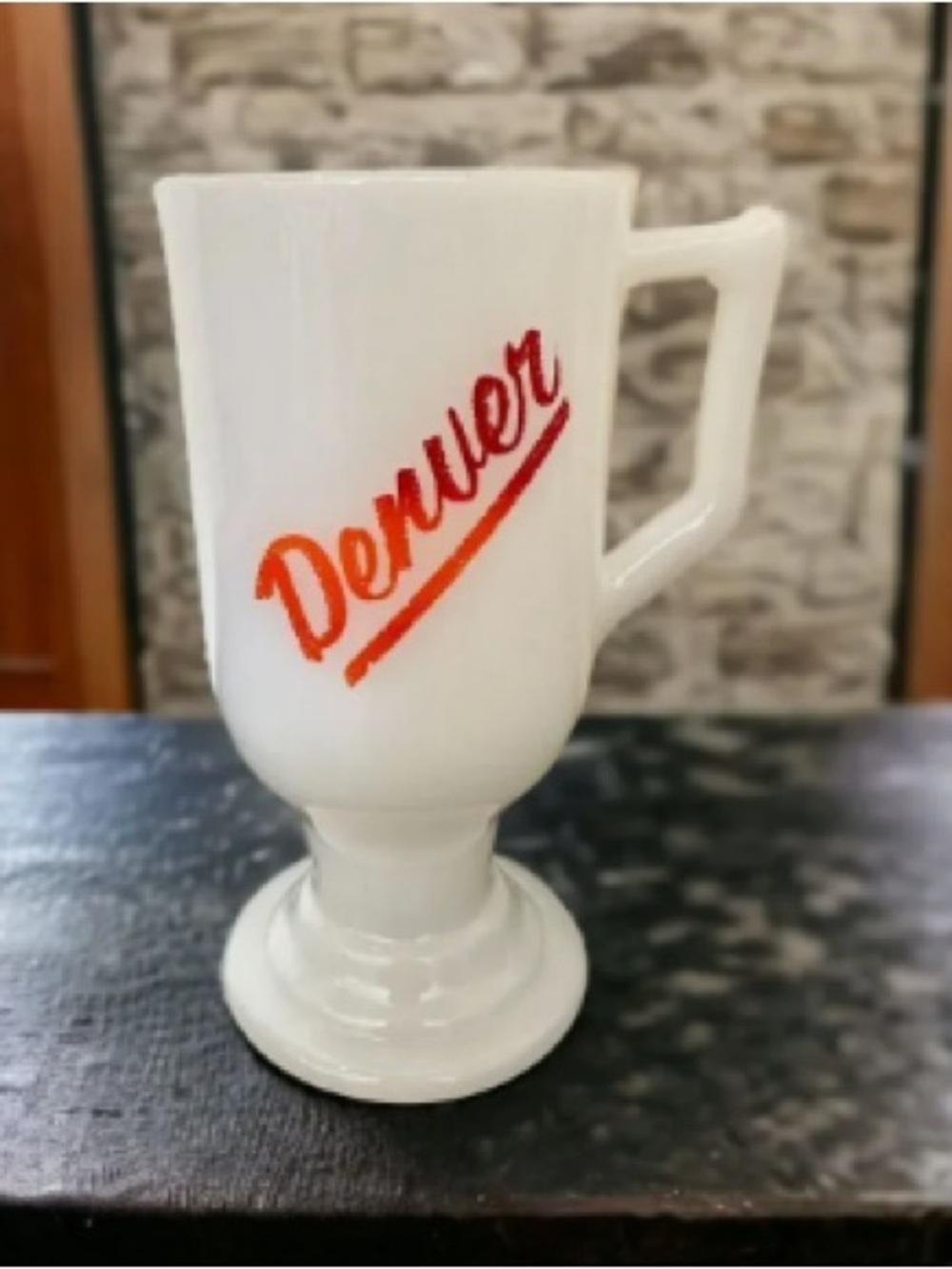 White Pedestal Mug with Orange 'Denver' Script